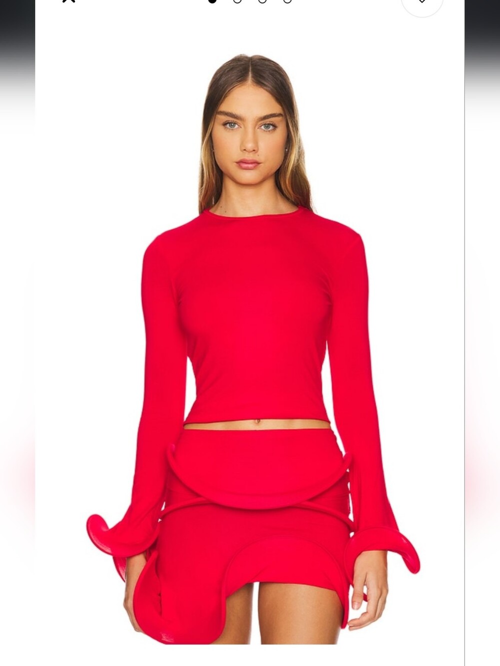Wave Sleeve Top in Red